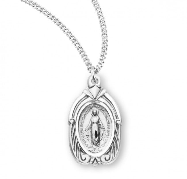 Scroll and Fluer de Lis Accent Miraculous Medal