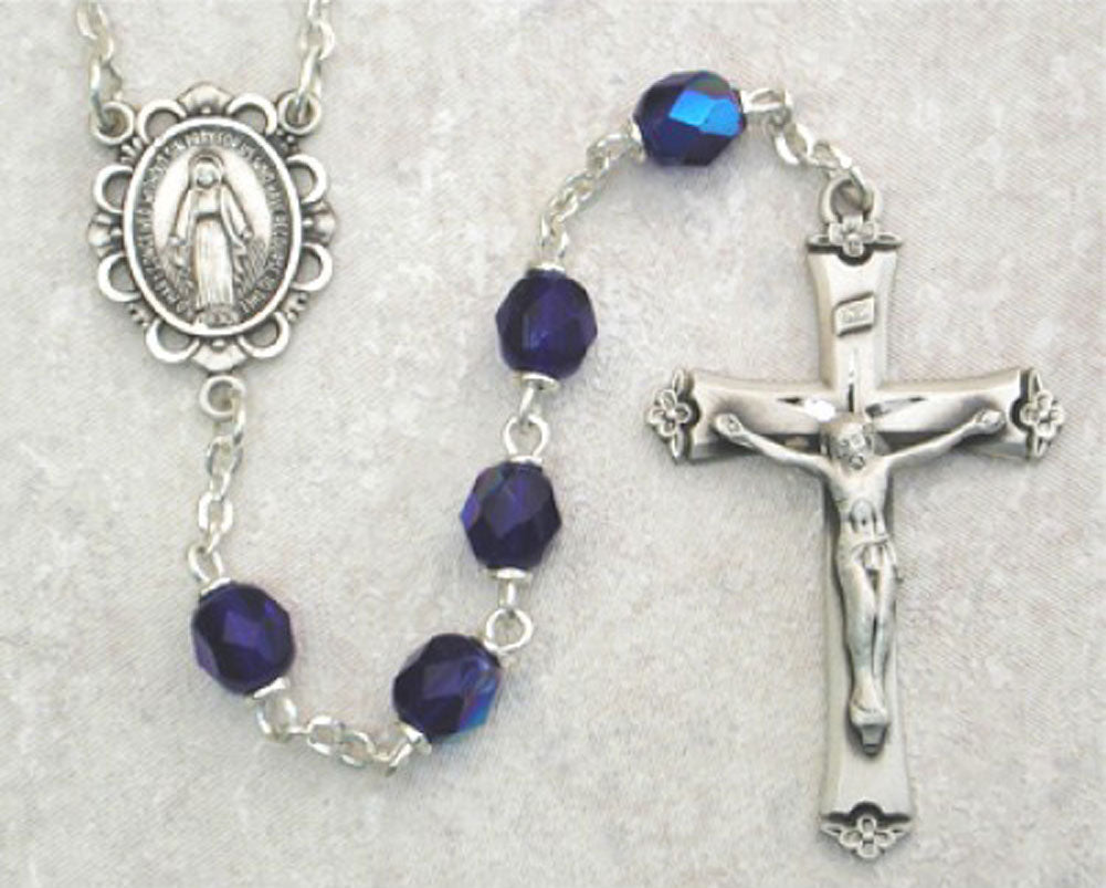 September Birthstone Rosary (Sapphire) - Sterling Silver