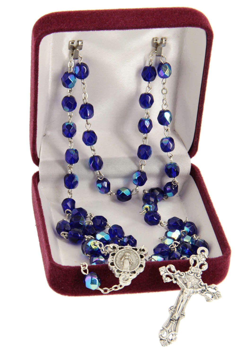 September Dark Blue Aurora Glass Bead Rosary