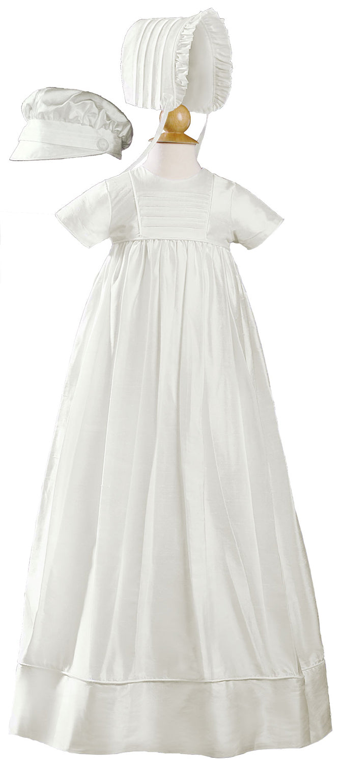 Short Sleeve Silk Dupioni Family Christening Baptism Gown