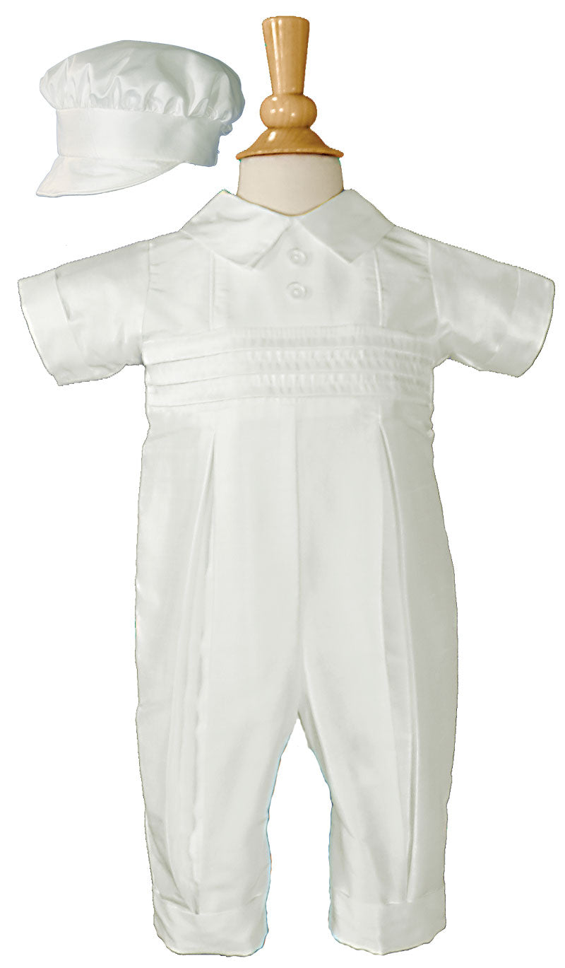 Silk Dupioni Baptism Coverall with Peter Pan Collar