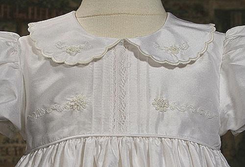 Silk Dupioni Christening Baptism Gown with Hand Embroidery