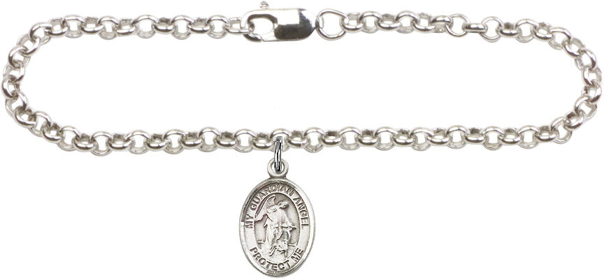 Silver Plated Rolo Bracelet with Guardian Angel Medal