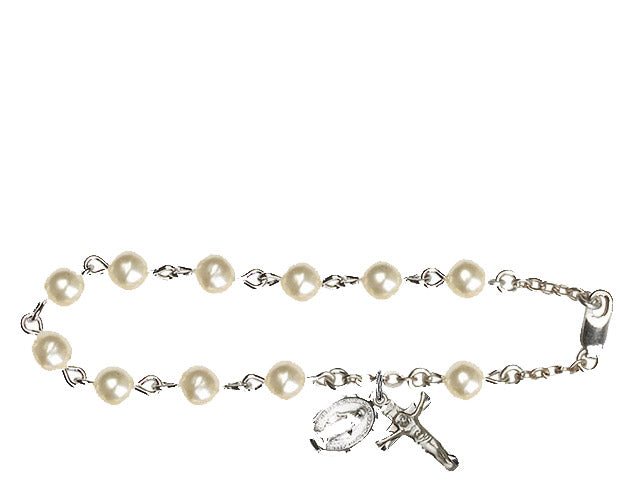 Silver Plated Rosary Bracelet with Pearl Beads
