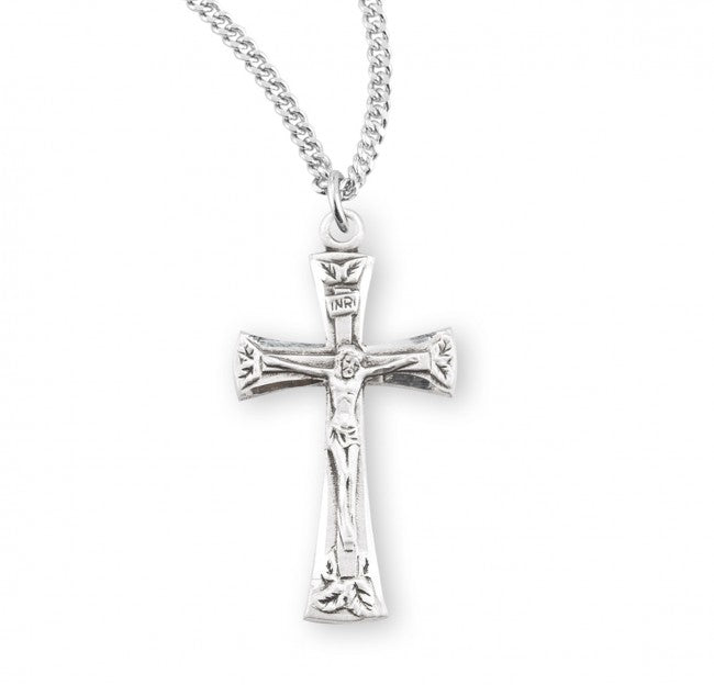 Slimline Flared Leaf Tip Crucifix Necklace