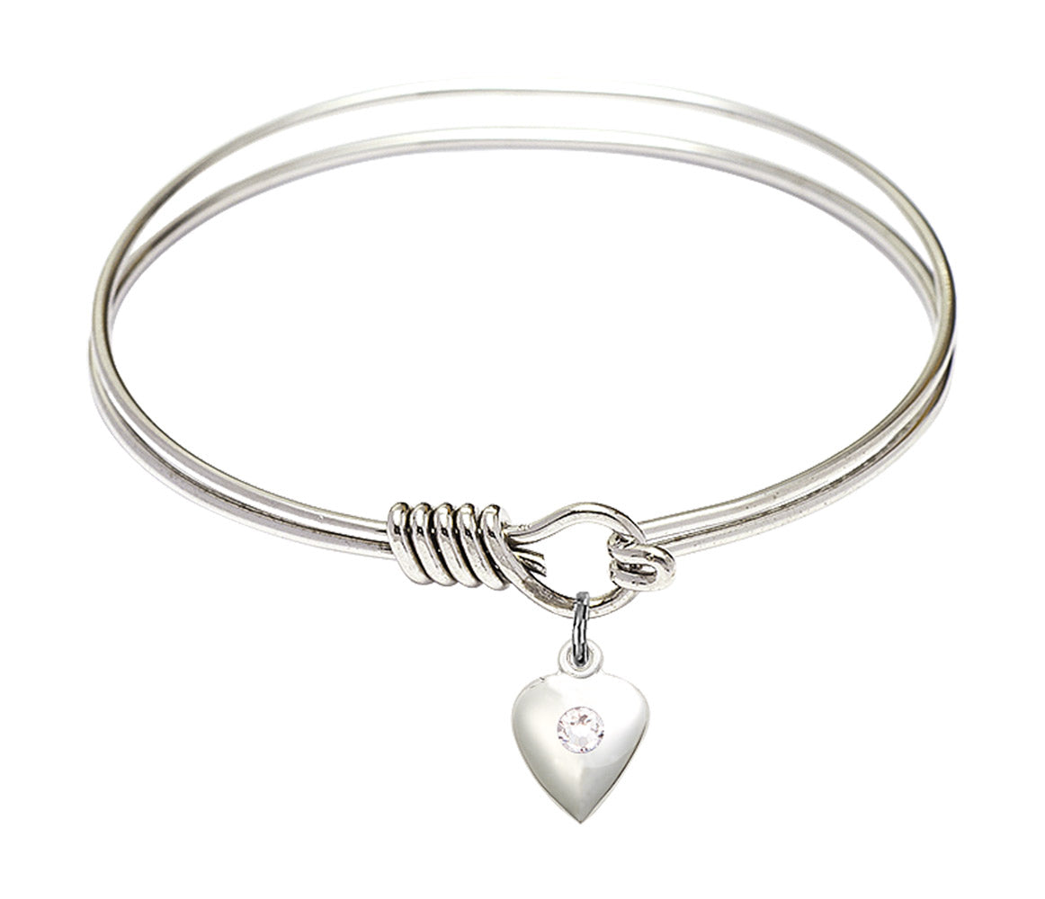 Smooth Bangle Bracelet with a Birthstone Puff Heart Charm