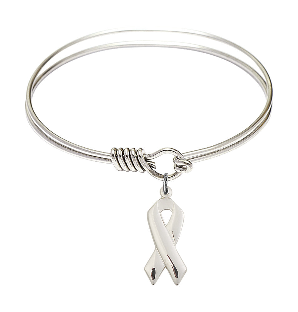 Smooth Bangle Bracelet with a Cancer Awareness Charm