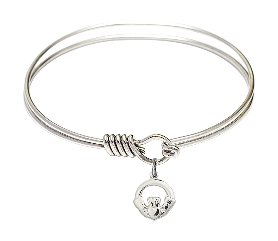 Smooth Bangle Bracelet with a Claddagh Charm