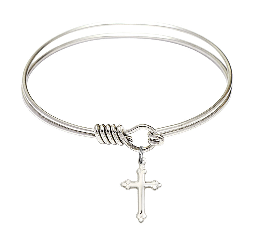Smooth Bangle Bracelet with a Cross Charm Charm