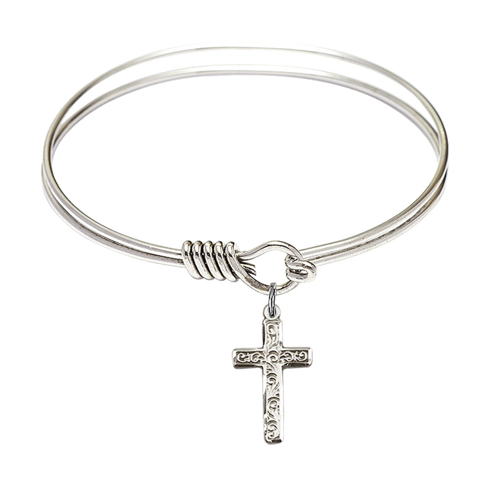 Smooth Bangle Bracelet with a Cross Charm