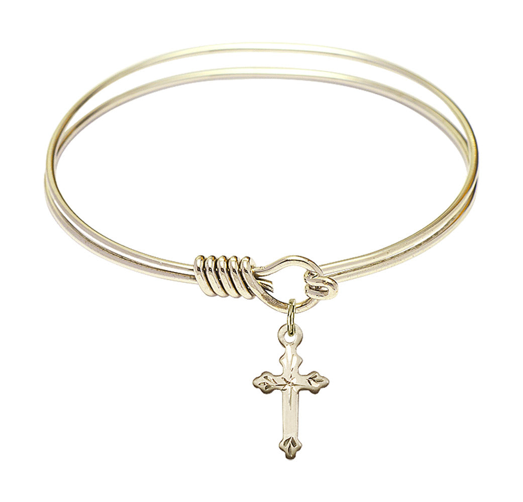 Smooth Bangle Bracelet with a Cross Charm