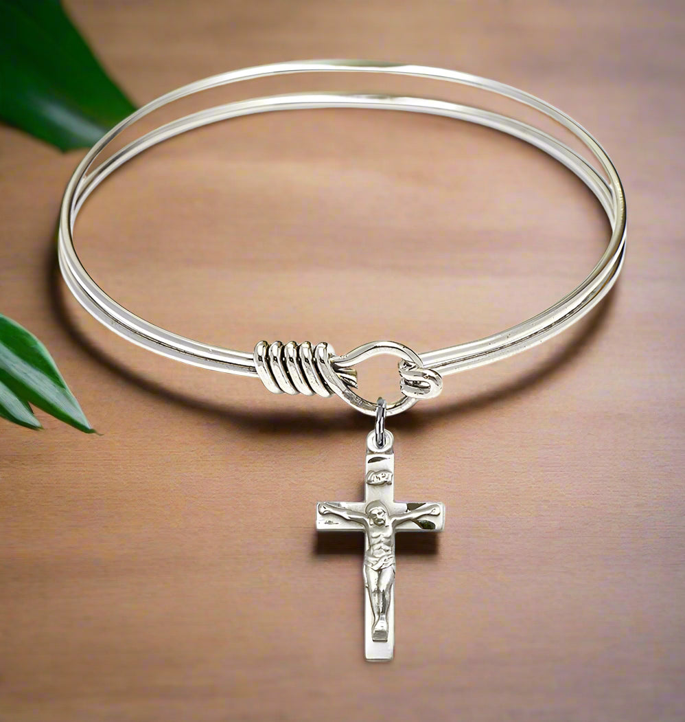 Smooth Bangle Bracelet with a Crucifix Charm