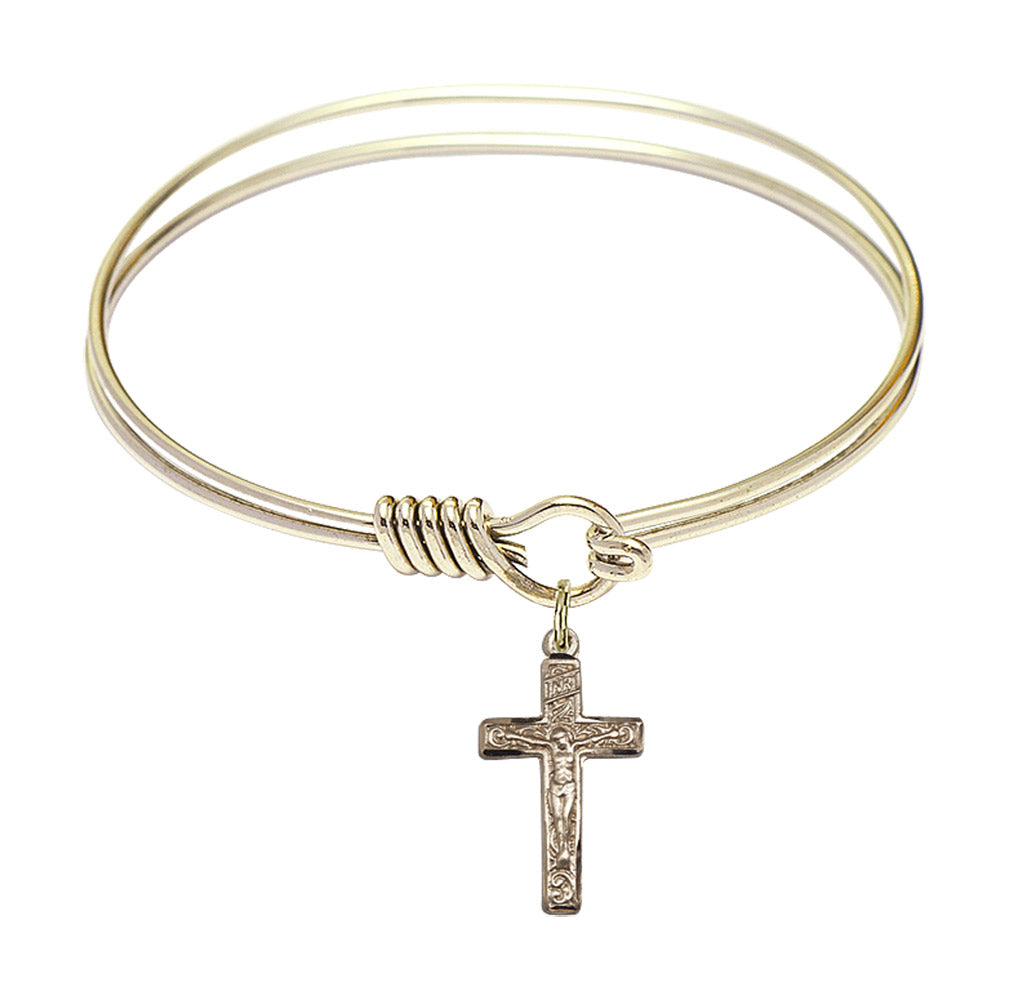 Smooth Bangle Bracelet with a Crucifix Charm