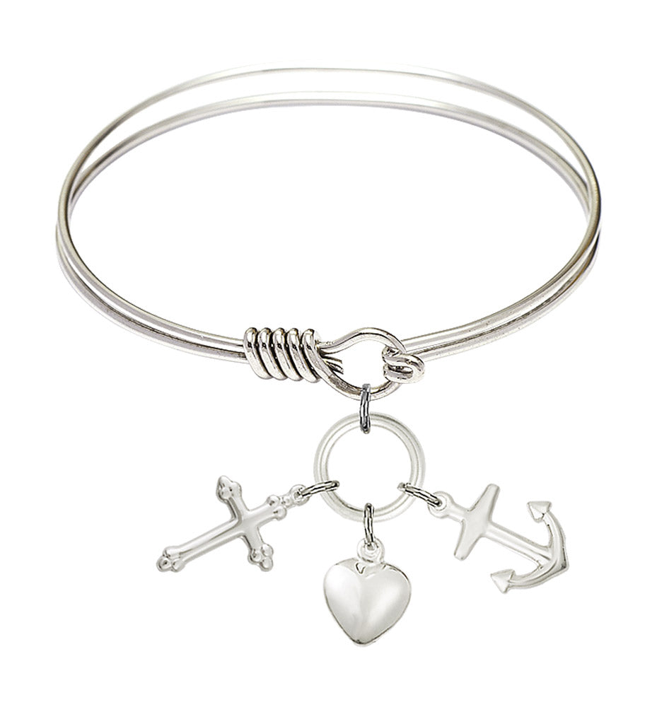 Smooth Bangle Bracelet with a Faith, Hope & Charity Charm