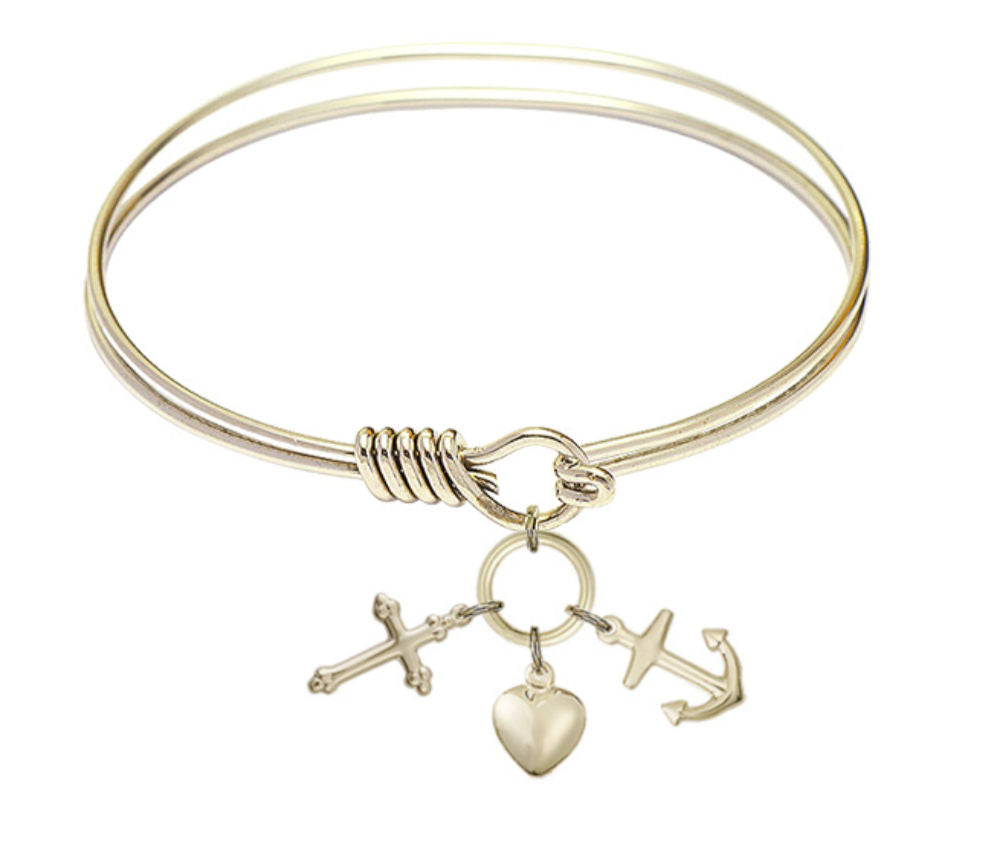 Smooth Bangle Bracelet with a Faith, Hope & Charity Charm