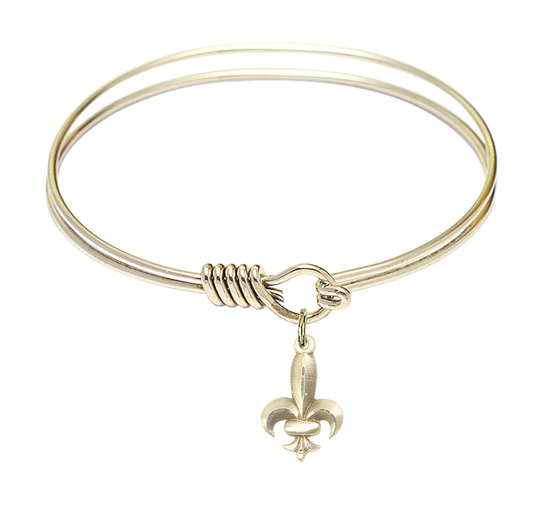 Smooth Bangle Bracelet with a Fleur de Lis Charm