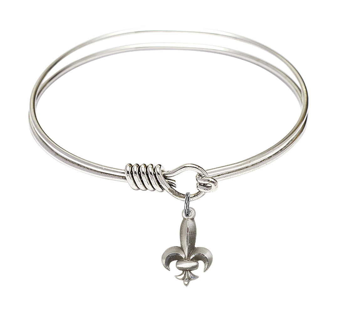Smooth Bangle Bracelet with a Fleur de Lis Charm
