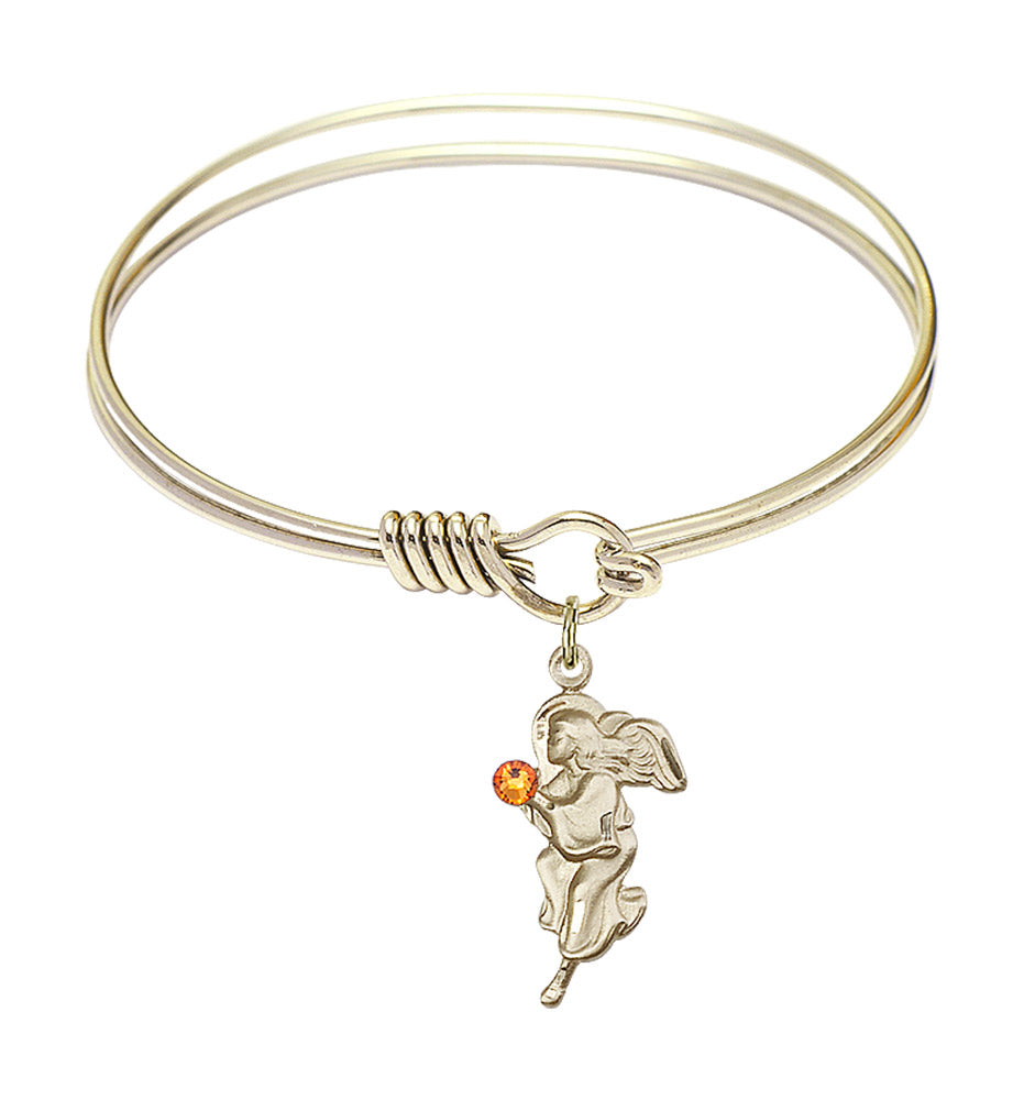 Smooth Bangle Bracelet with a Guardian Angel Charm