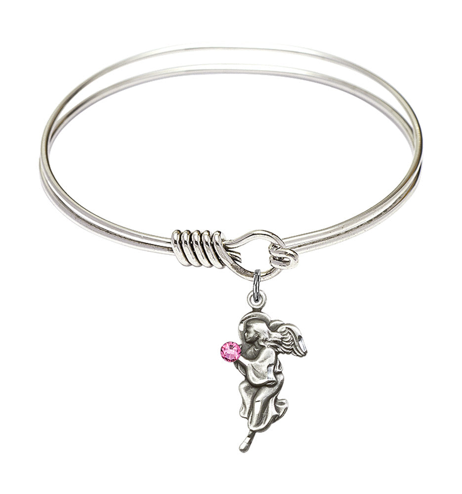Smooth Bangle Bracelet with a Guardian Angel Charm