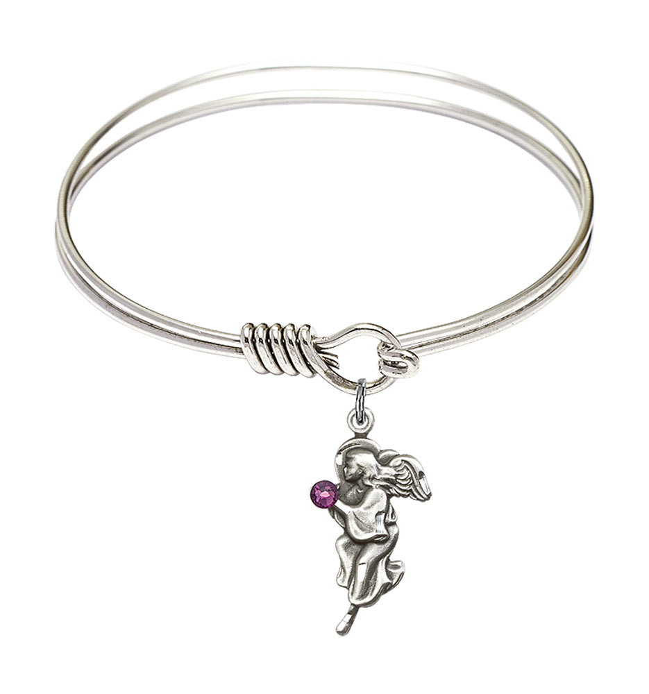 Smooth Bangle Bracelet with a Guardian Angel Charm