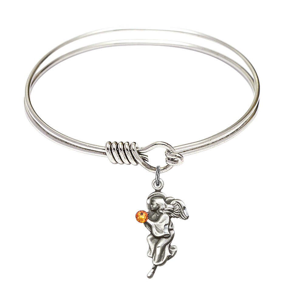 Smooth Bangle Bracelet with a Guardian Angel Charm