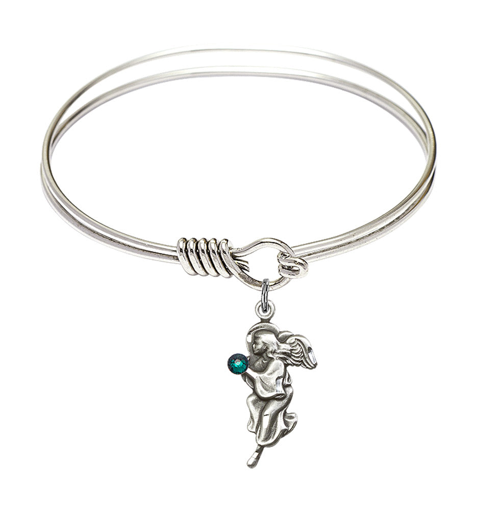 Smooth Bangle Bracelet with a Guardian Angel Charm