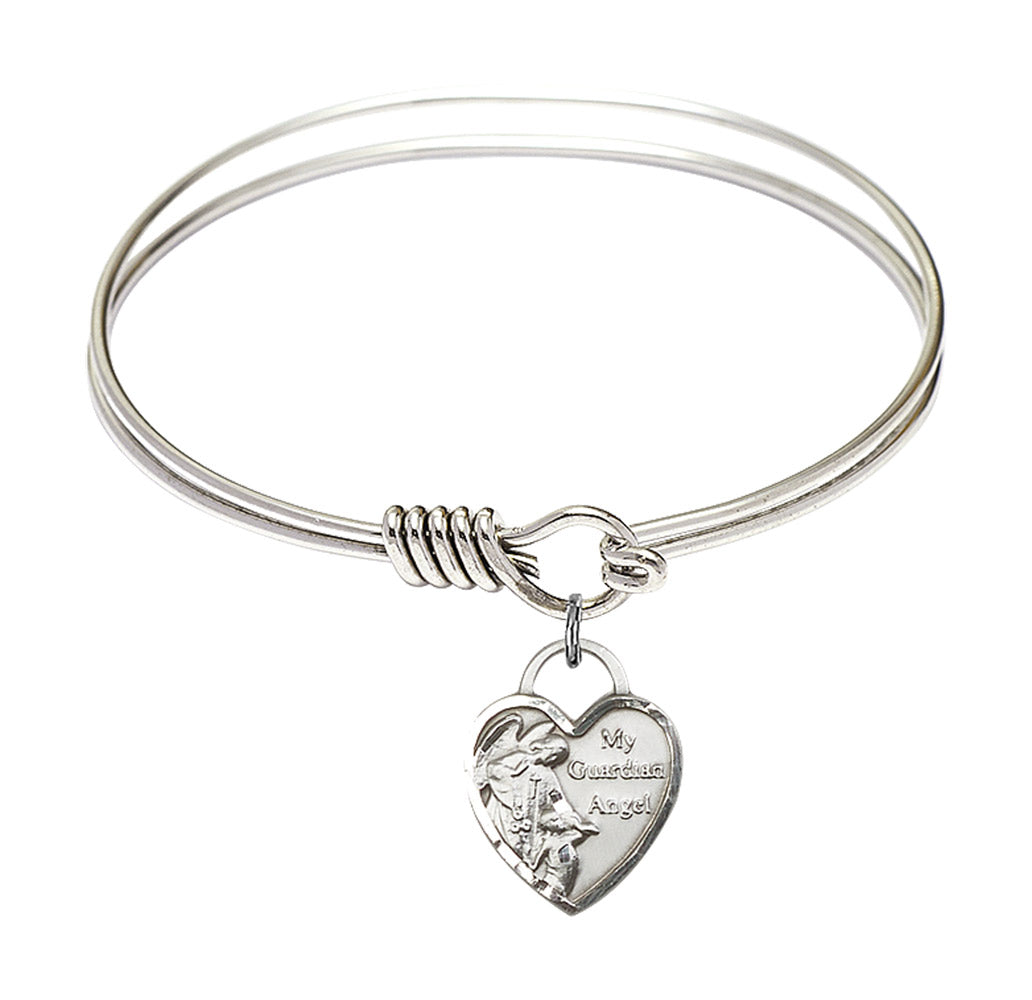 Smooth Bangle Bracelet with a Guardian Angel Heart Charm