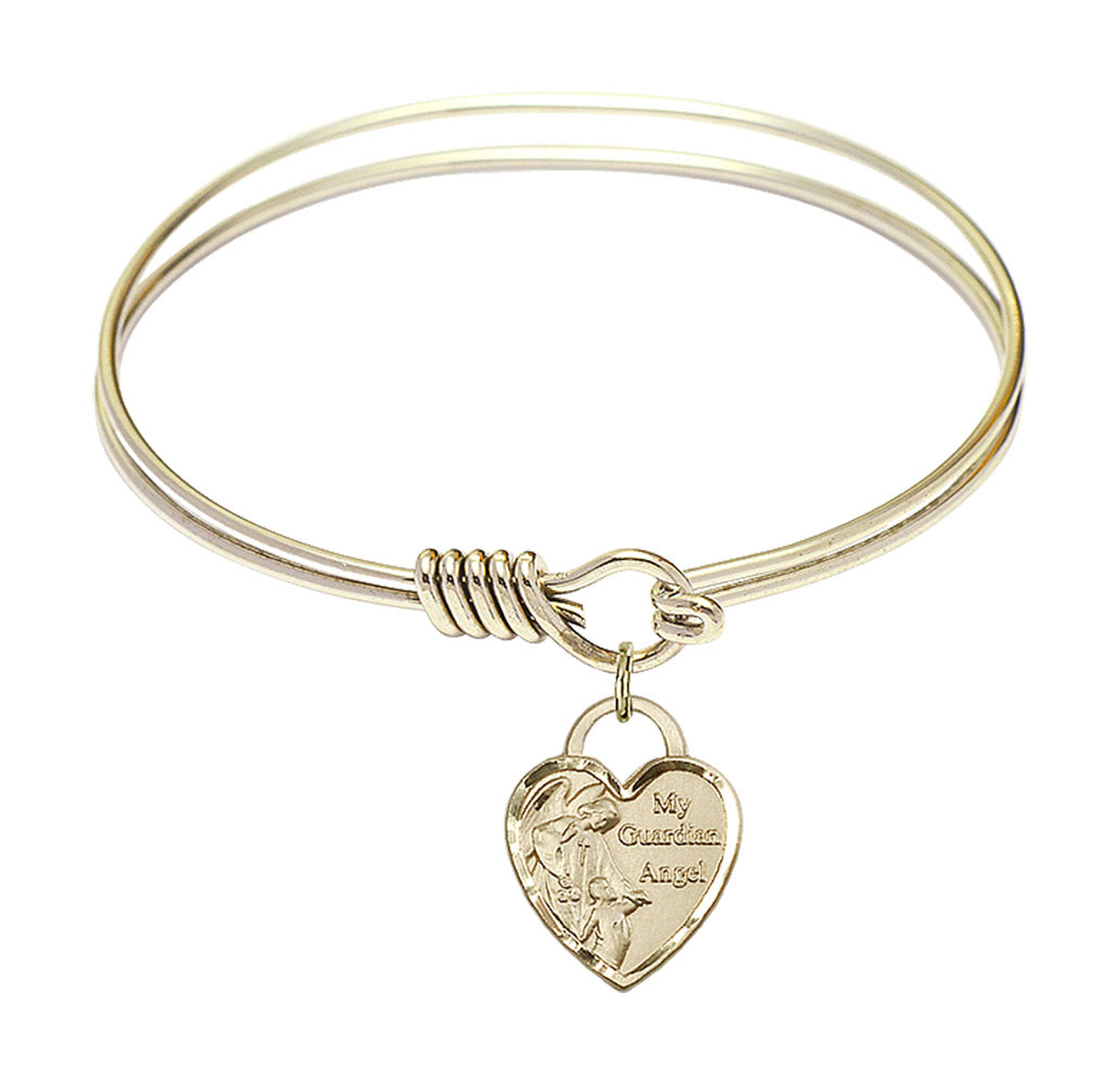 Smooth Bangle Bracelet with a Guardian Angel Heart Charm