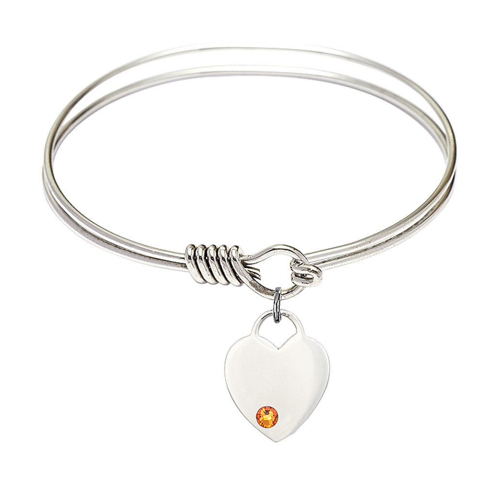 Smooth Bangle Bracelet with a Heart Charm