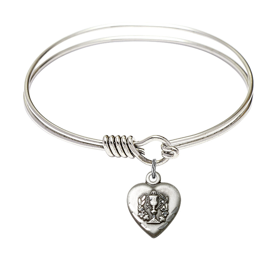 Smooth Bangle Bracelet with a Heart Communion Charm