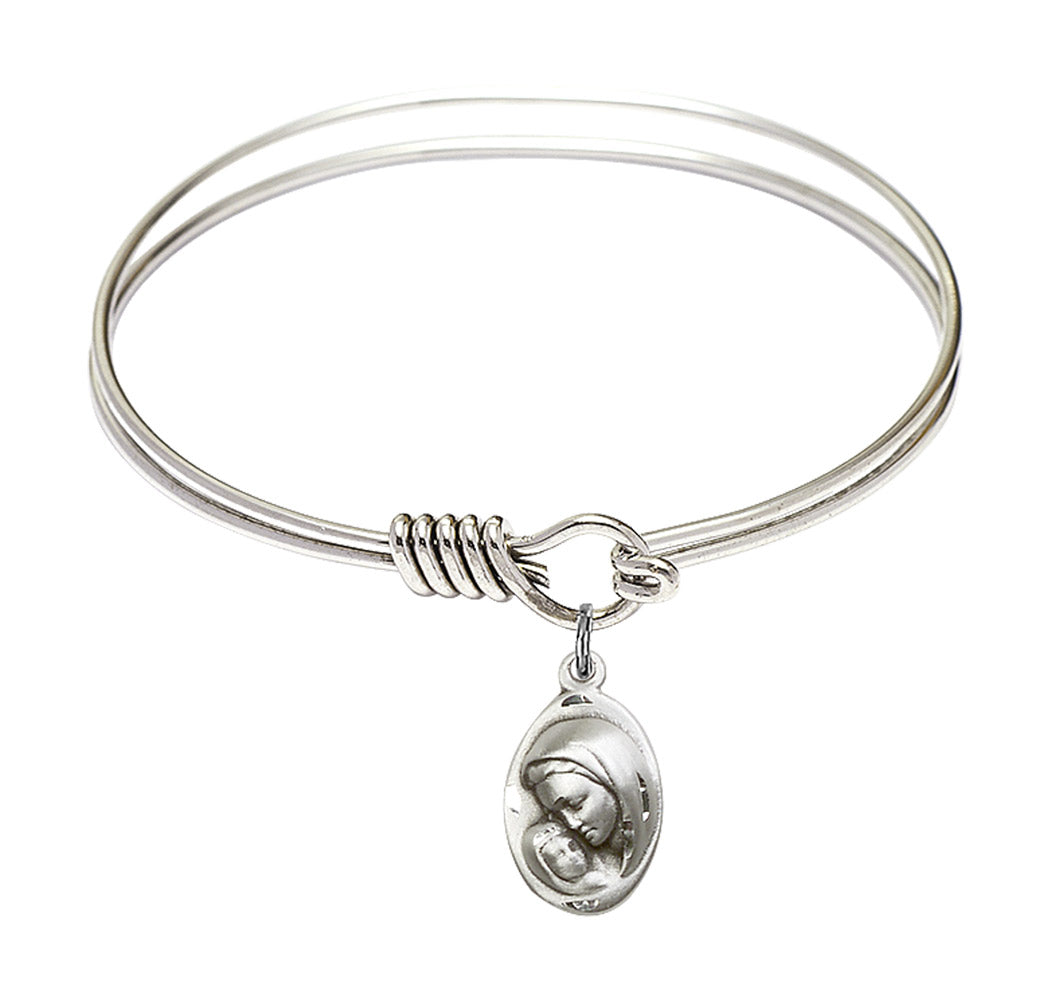 Smooth Bangle Bracelet with a Madonna & Child Charm