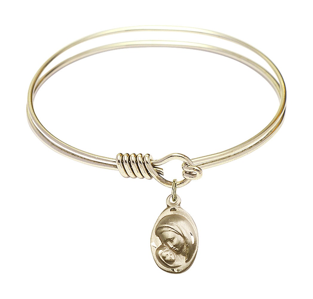 Smooth Bangle Bracelet with a Madonna & Child Charm