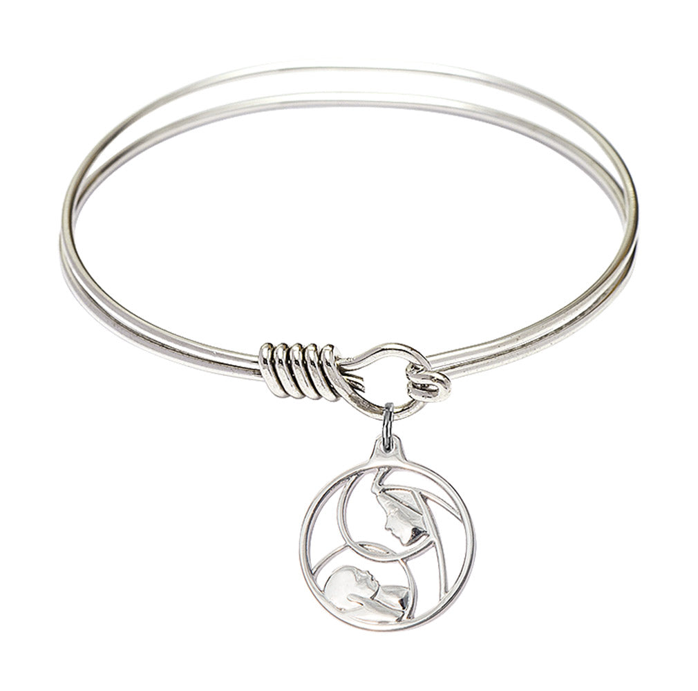 Smooth Bangle Bracelet with a Madonna and Child Charm
