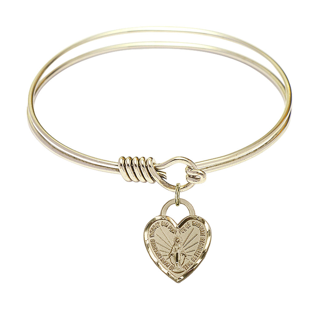 Smooth Bangle Bracelet with a Miraculous Heart Charm
