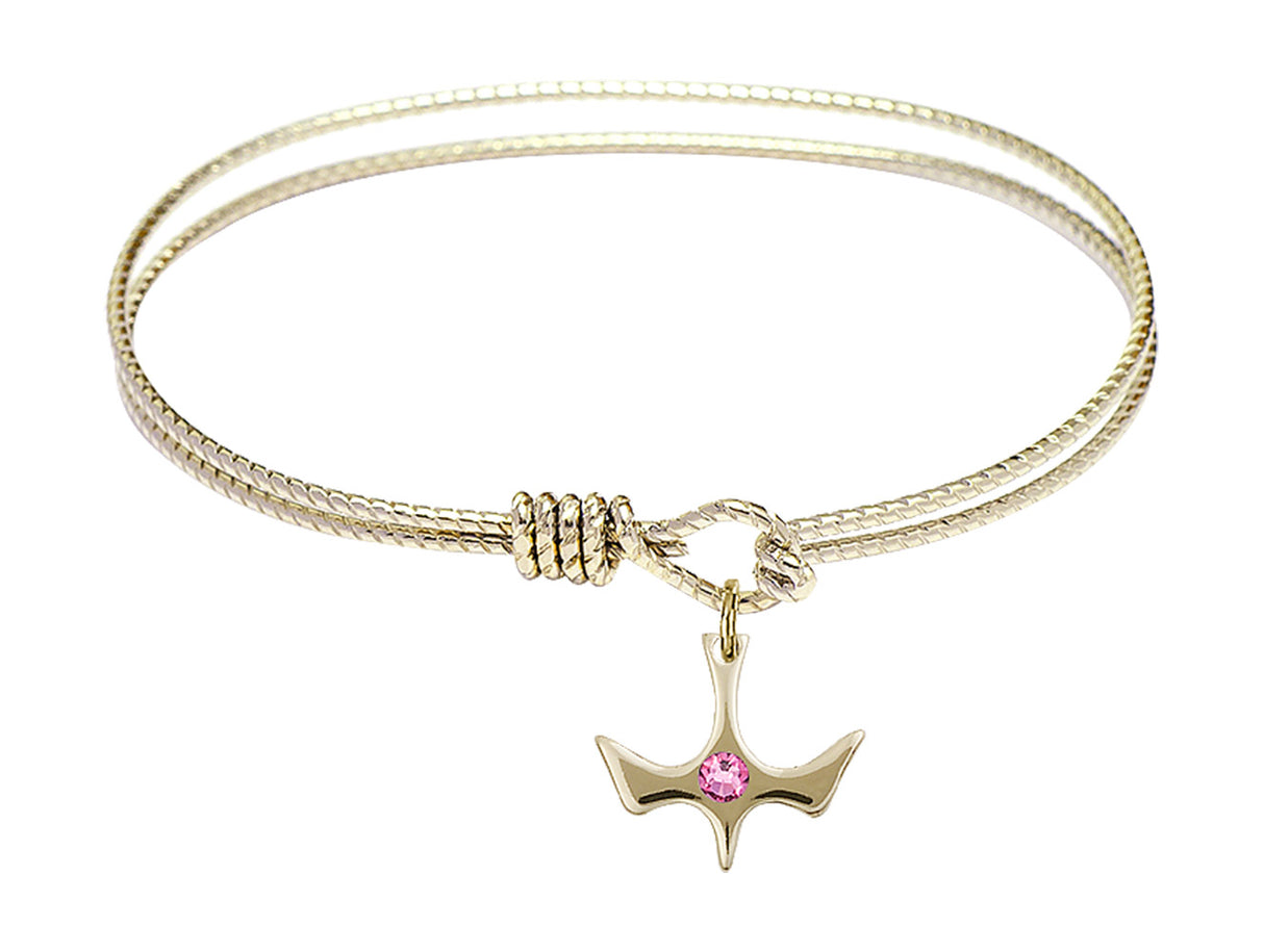 Cable Bangle Bracelet with a Petite Holy Spirit Charm and Birthstone