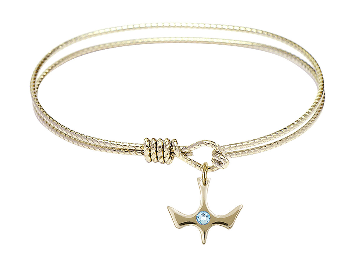 Cable Bangle Bracelet with a Petite Holy Spirit Charm and Birthstone