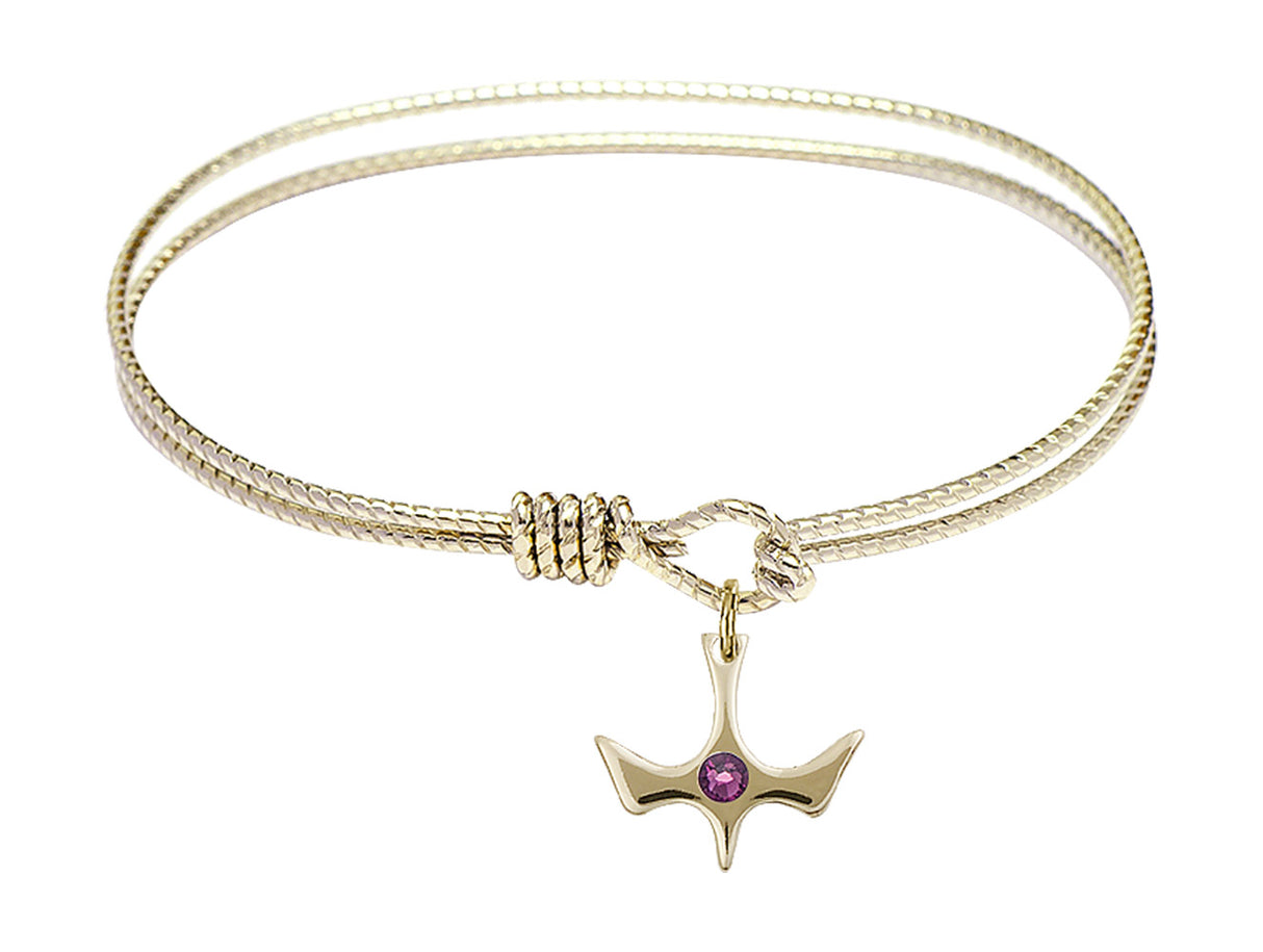 Cable Bangle Bracelet with a Petite Holy Spirit Charm and Birthstone