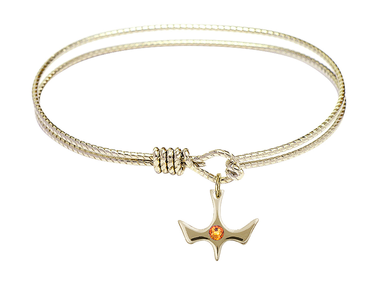 Cable Bangle Bracelet with a Petite Holy Spirit Charm and Birthstone