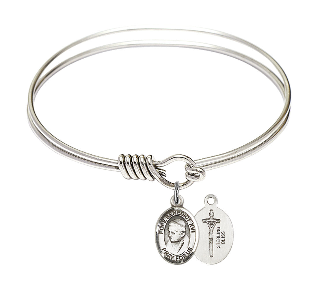 Smooth Bangle Bracelet with a Pope Emeritace  Benedict XVI Charm