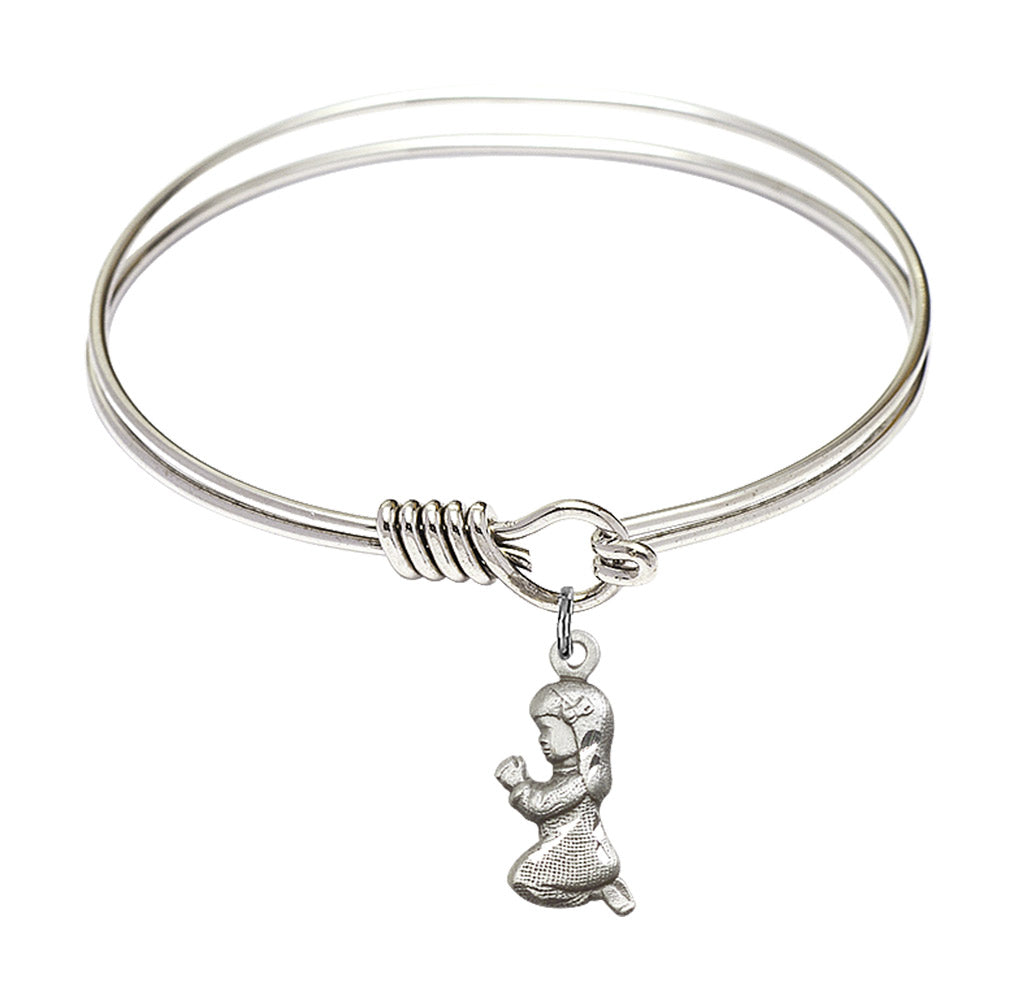 Smooth Bangle Bracelet with a Praying Girl Charm