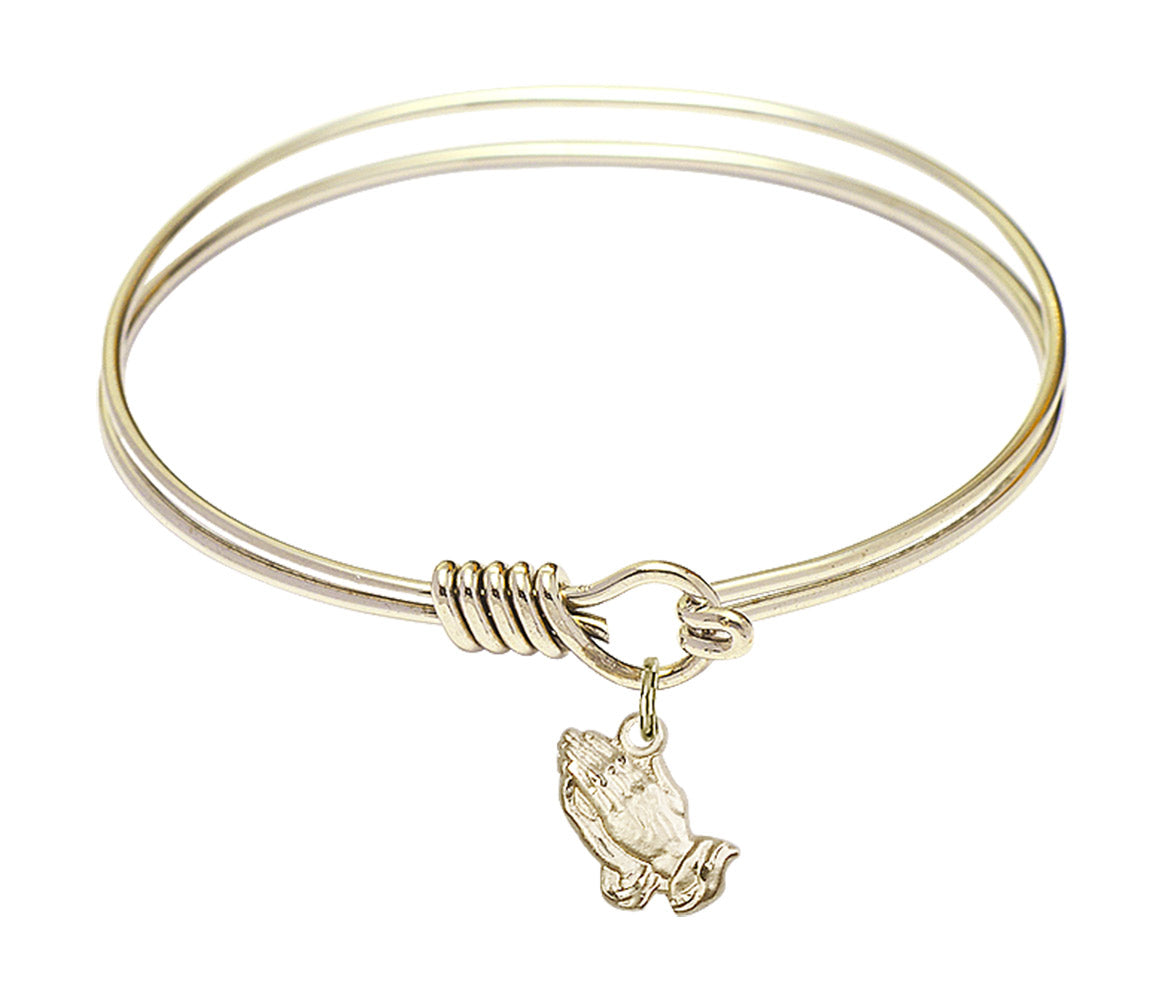 Smooth Bangle Bracelet with a Praying Hands Charm