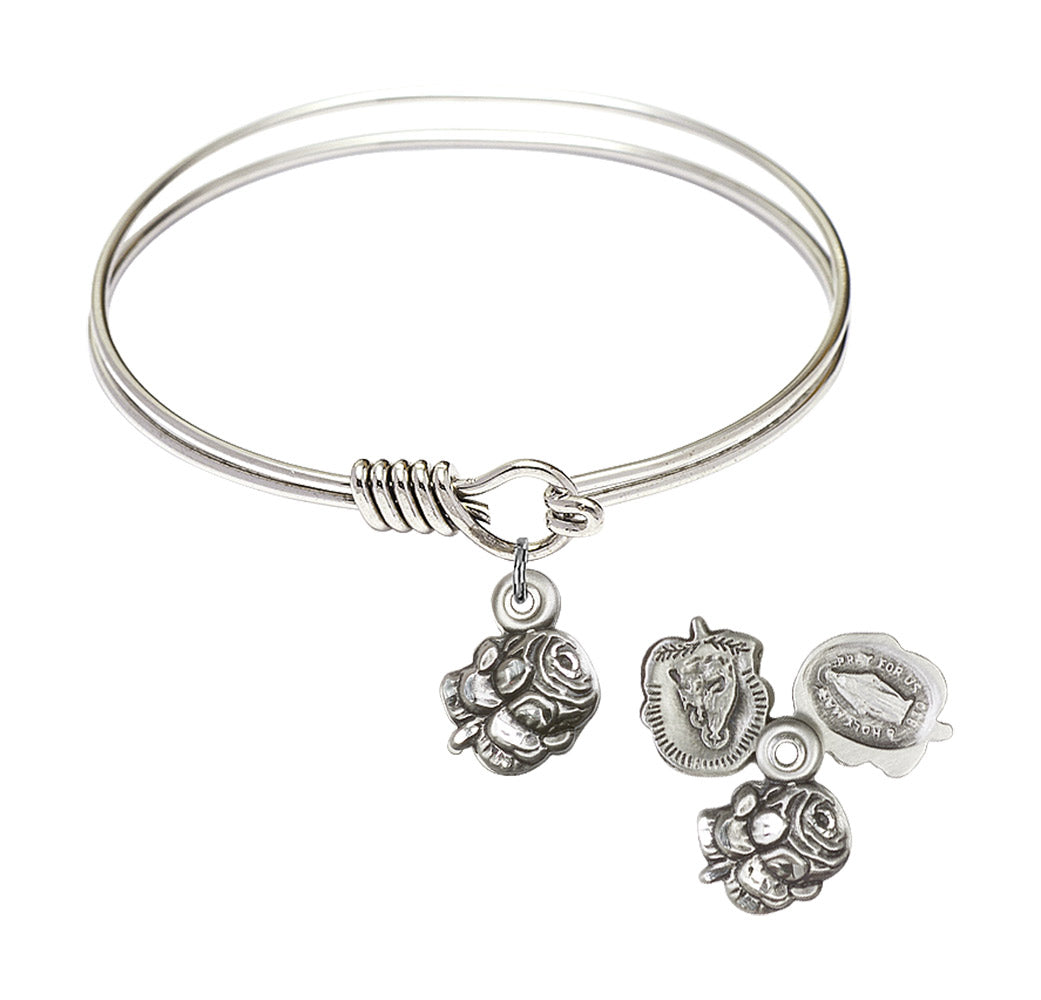 Smooth Bangle Bracelet with a Rosebud Charm