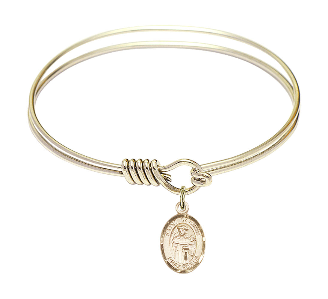 Smooth Bangle Bracelet with a Saint Casimir of Poland Charm
