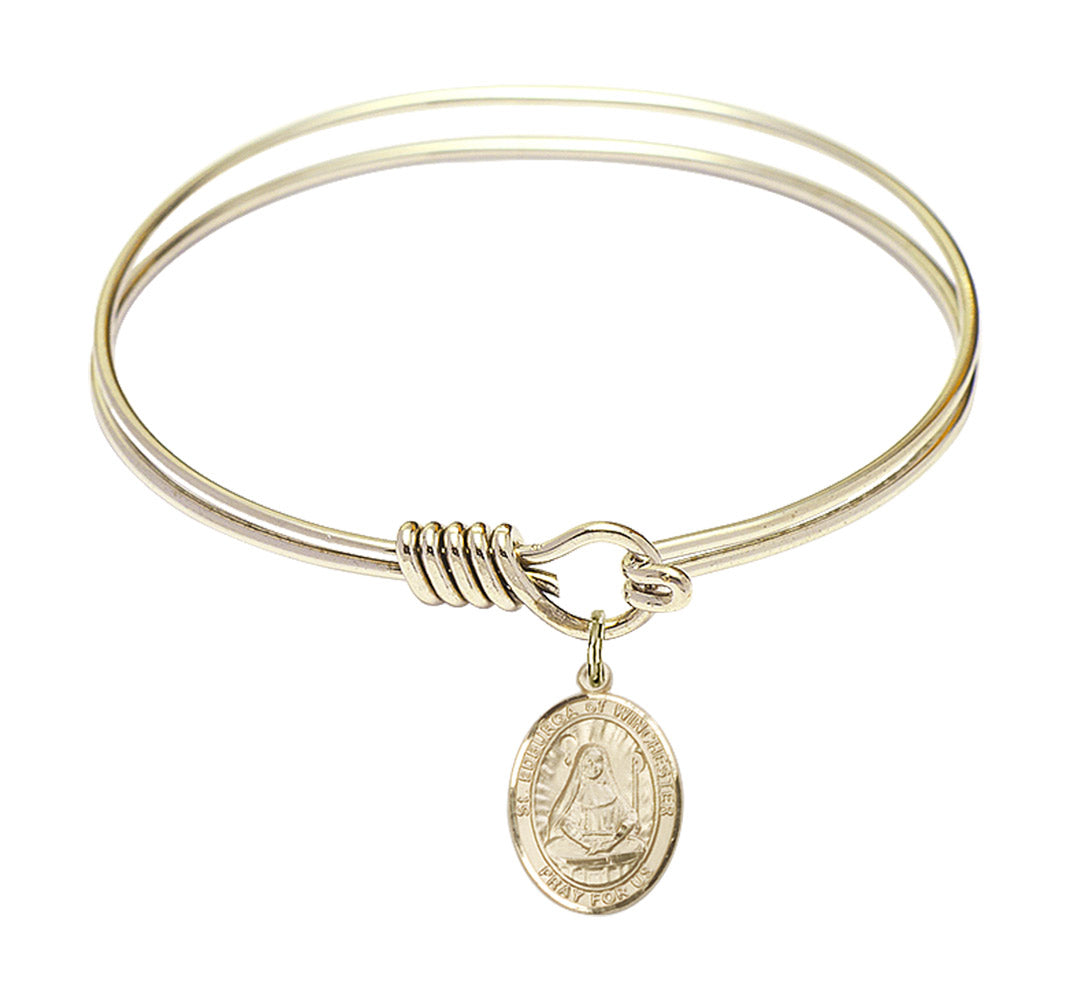 Smooth Bangle Bracelet with a Saint Edburga of Winchester Charm