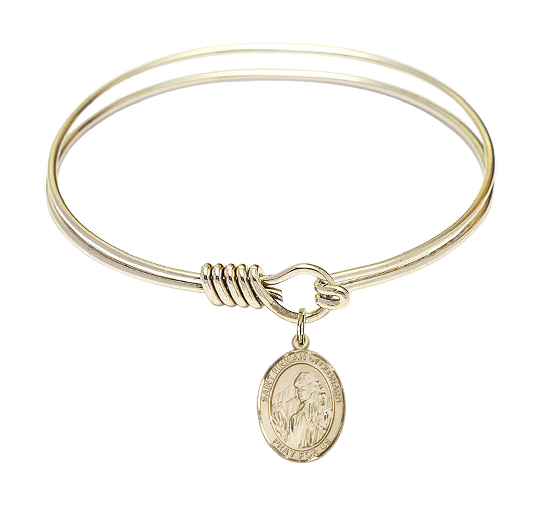 Smooth Bangle Bracelet with a Saint Finnian of Clonard Charm