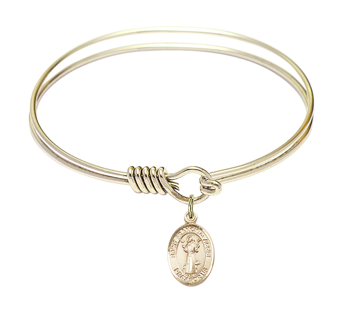 Smooth Bangle Bracelet with a Saint Francis of Assisi Charm