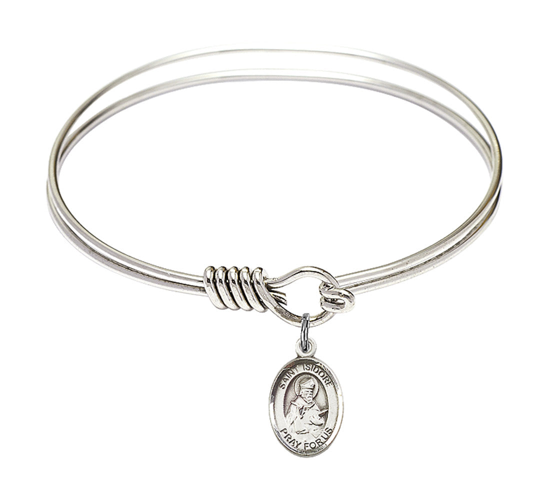 Smooth Bangle Bracelet with a Saint Isidore of Seville Charm
