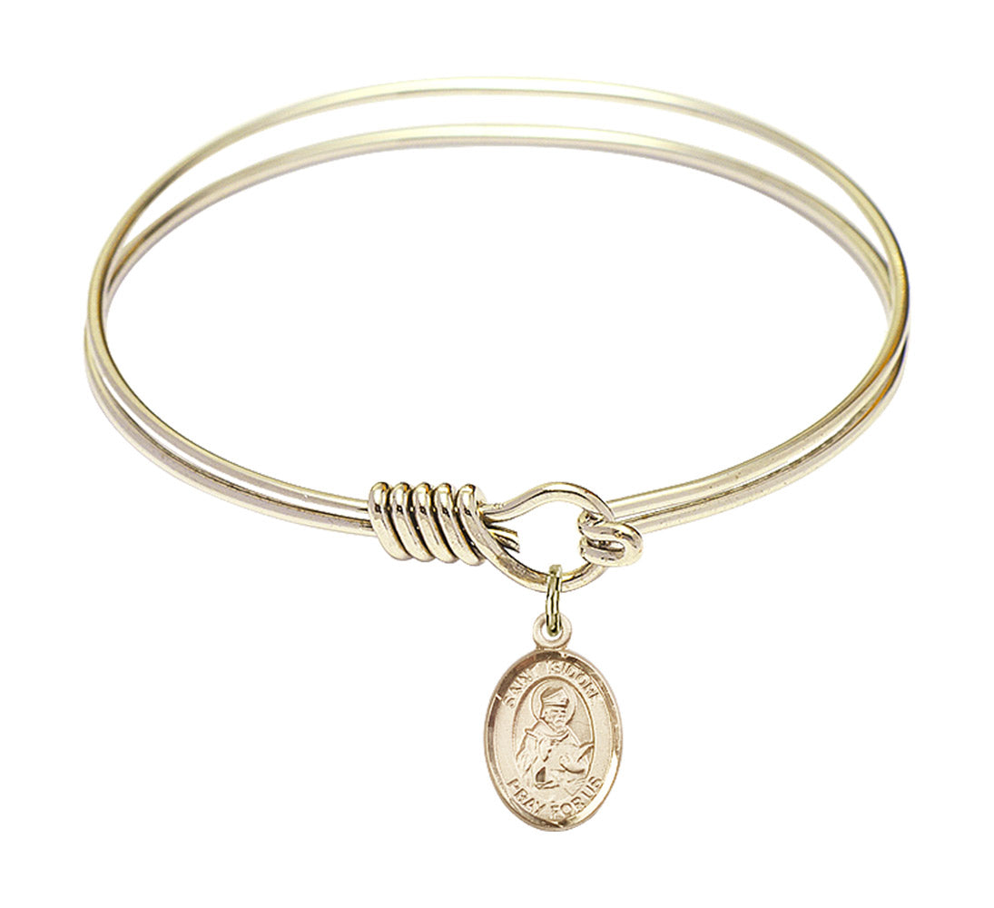 Smooth Bangle Bracelet with a Saint Isidore of Seville Charm