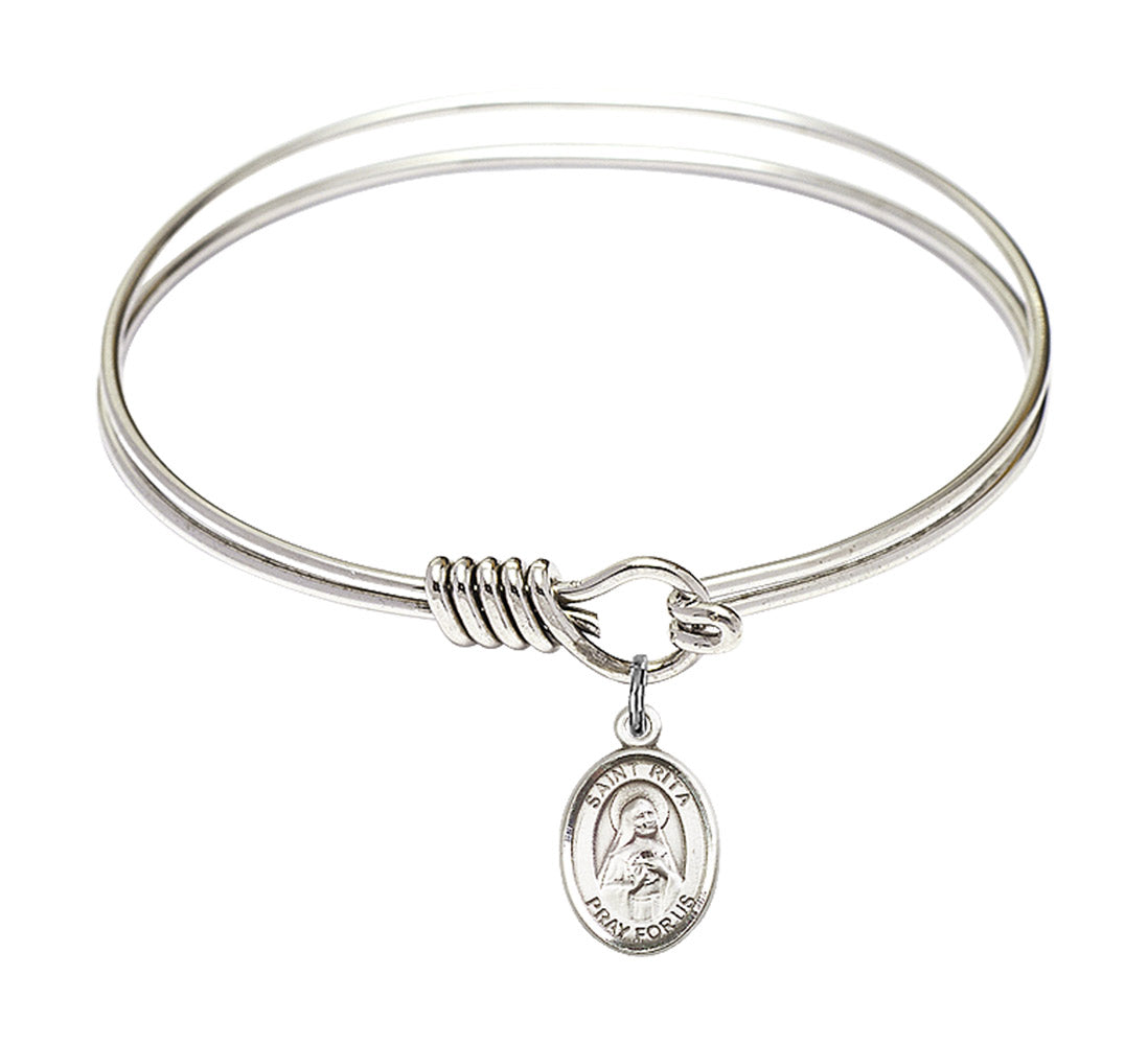 Smooth Bangle Bracelet with a Saint Rita of Cascia Charm