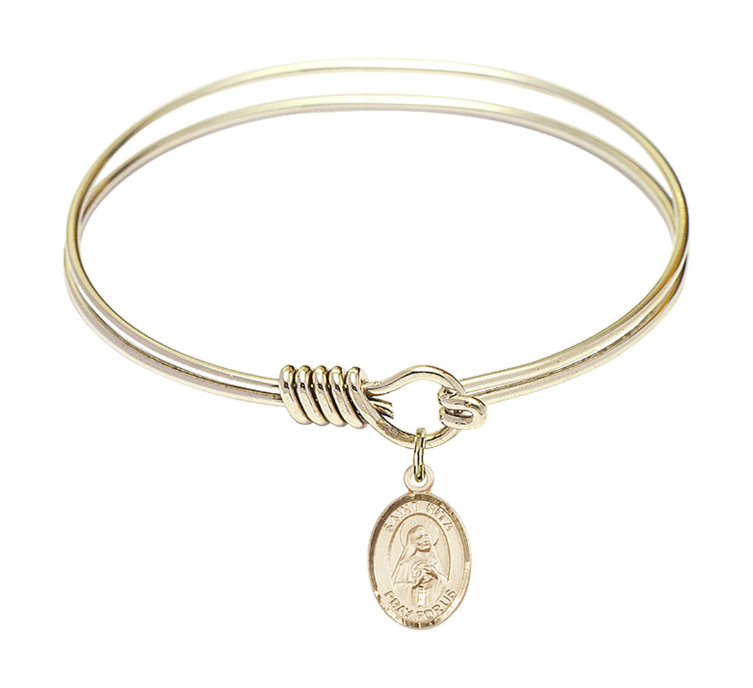 Smooth Bangle Bracelet with a Saint Rita of Cascia Charm